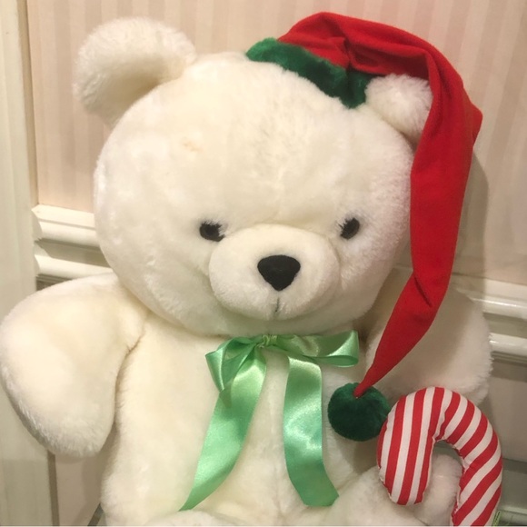 🛍️2 for $40🛍️Vintage 18” white plush Christmas bear - Picture 4 of 4